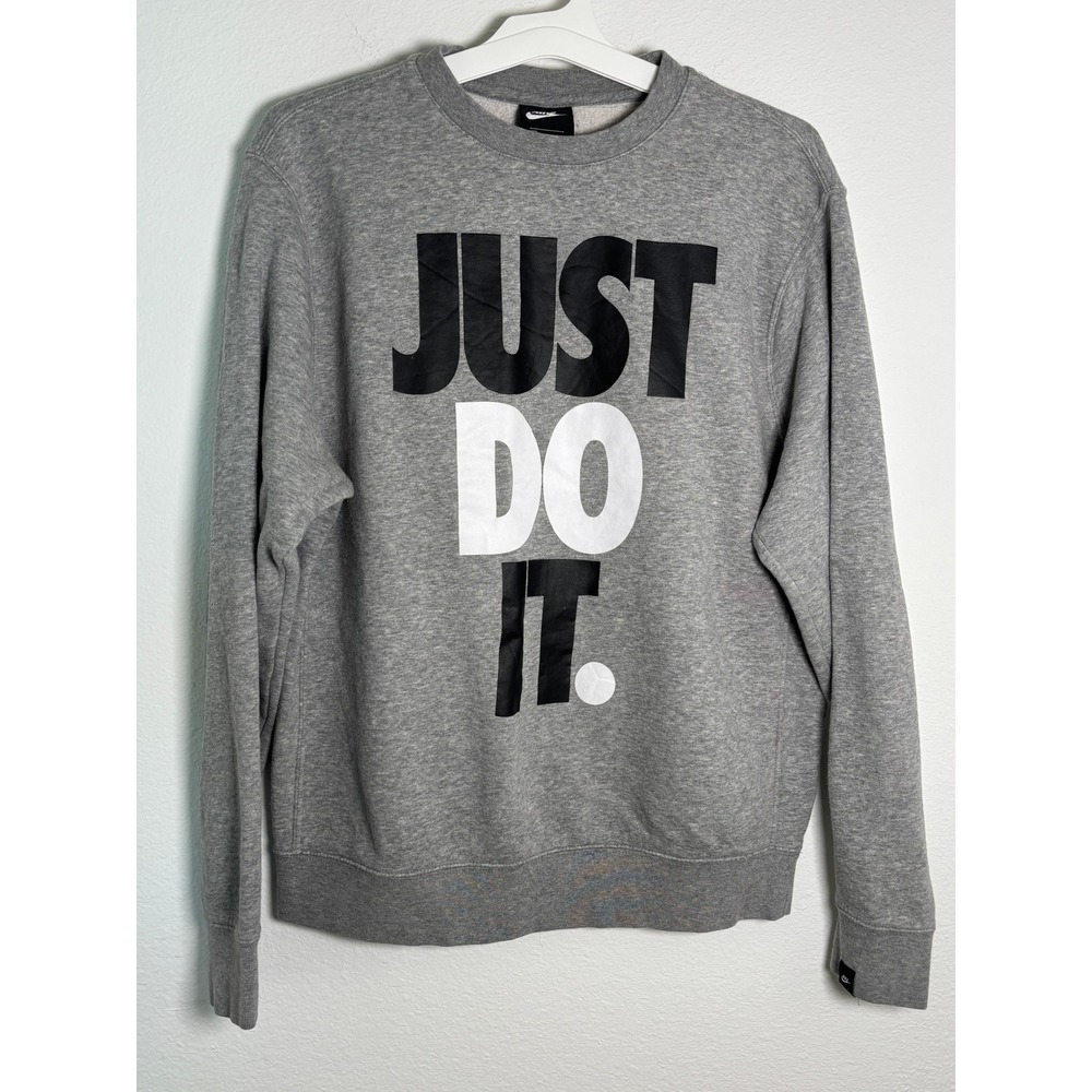 Nike Just Do It Sweatshirt Mens Medium Gray Fleece Crewneck Pullover Graphic